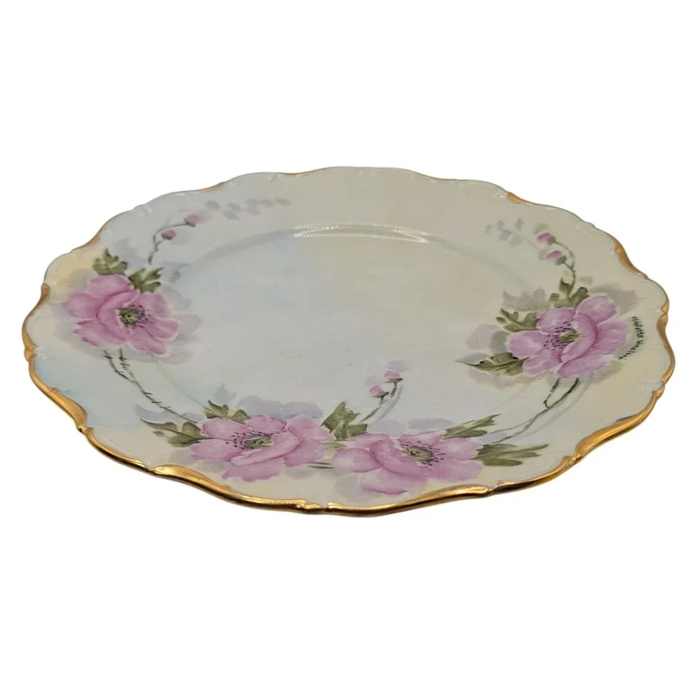 Seltmann Weiden Dinner Plate Floral Hand Painted‎ Bavaria West Germany Signed